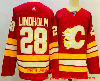 Men's Calgary Flames #28 Elias Lindholm Red Alternate Authentic Jersey