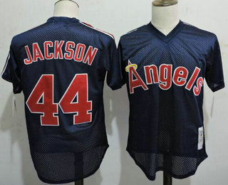Men's California Angels #44 Reggie Jackson Navy Blue 1984 Authentic Mesh BP Jersey