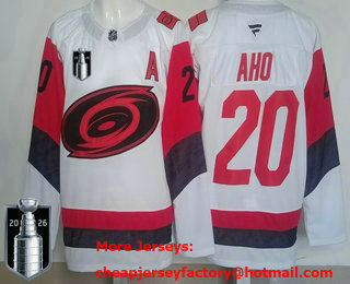 Men's Carolina Hurricanes #20 Sebastian Aho White 2026 Stanley Cup Final Authentic Jersey
