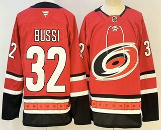 Men's Carolina Hurricanes #32 Brandon Bussi Red Authentic Jersey