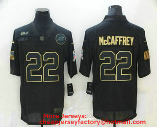 Men's Carolina Panthers #22 Christian McCaffrey Black 2020 Salute To Service Stitched NFL Nike Limited Jersey