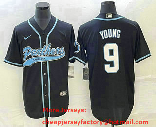 Men's Carolina Panthers #9 Bryce Young Black With Patch Cool Base Stitched Baseball Jersey