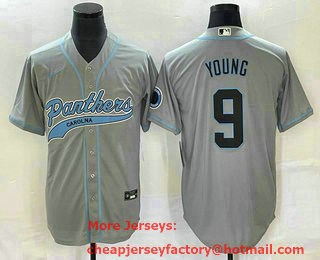 Men's Carolina Panthers #9 Bryce Young Grey With Patch Cool Base Stitched Baseball Jersey