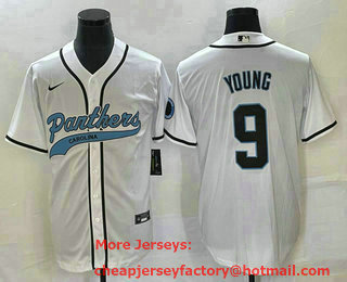 Men's Carolina Panthers #9 Bryce Young White With Patch Cool Base Stitched Baseball Jersey
