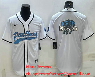 Men's Carolina Panthers White Team Big Logo With Patch Cool Base Stitched Baseball Jersey