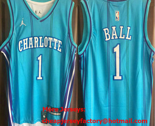 Men's Charlotte Hornets #1 LaMelo Ball Light Blue 2023 Brand Jordan Sponsor Swingman Jersey
