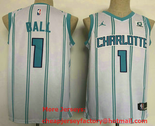Men's Charlotte Hornets #1 LaMelo Ball White 2022 Brand Jordan Swingman Jersey With Sponsor 01
