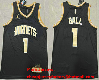 Men's Charlotte Hornets #1 Lamelo Ball Black Gold 2024 Select Series Stitched Jersey
