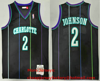 Men's Charlotte Hornets #2 Larry Johnson 1992-93 Black Hardwood Classics Soul Swingman Throwback Jersey