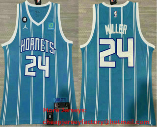 Men's Charlotte Hornets #24 Brandon Miller Blue 6 Patch Sponsor 2023 Icon Edition Stitched Jersey