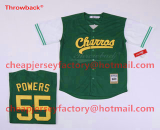 Men's Charros #55 Kenny Powers Green White White Throwback Jersey 1