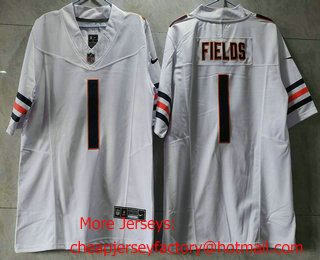 Men's Chicago Bears #1 Justin Fields White 2023 FUSE Vapor Untouchable Limited Stitched Jersey