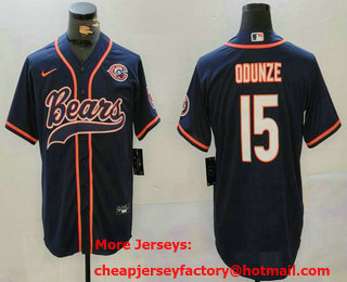 Men's Chicago Bears #15 Rome Odunze Navy Bear Logo Cool Base Stitched Baseball Jersey