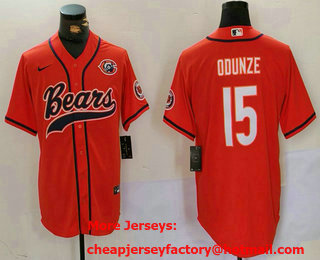 Men's Chicago Bears #15 Rome Odunze Orange Bear Logo Cool Base Stitched Baseball Jersey