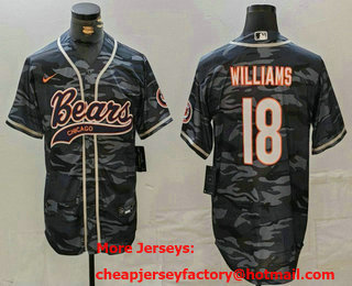 Men's Chicago Bears #18 Caleb Williams Grey Camo With Patch Cool Base Stitched Baseball Jersey