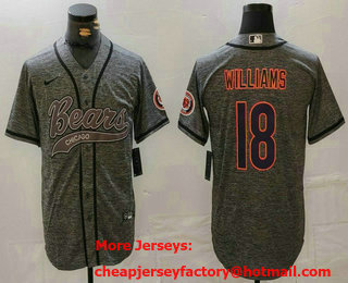 Men's Chicago Bears #18 Caleb Williams Grey Gridiron With Patch Cool Base Stitched Baseball Jersey