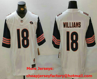 Men's Chicago Bears #18 Caleb Williams Limited White Illinois 51 Patch FUSE Vapor Jersey