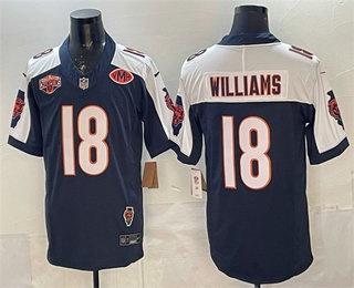 Men's Chicago Bears #18 Caleb Williams Navy Thanksgiving FUSE North Division Champions Patch Vapor Limited Jersey