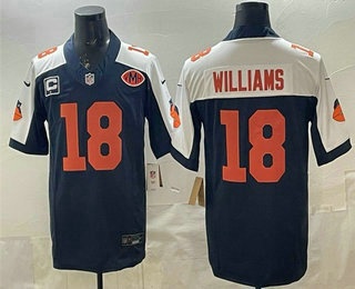 Men's Chicago Bears #18 Caleb Williams Navy Thanksgiving FUSE VMH Patch Throwback Stitched Jersey