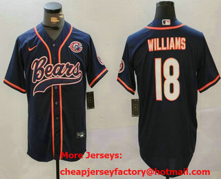 Men's Chicago Bears #18 Caleb Williams Navy Bear Logo Cool Base Stitched Baseball Jersey