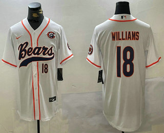 Men's Chicago Bears #18 Caleb Williams Number White Bear Logo Cool Base Stitched Baseball Jersey