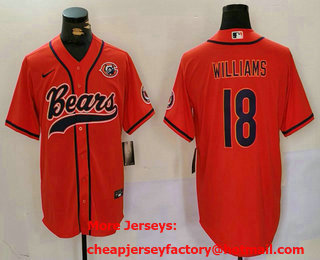 Men's Chicago Bears #18 Caleb Williams Orange Bear Logo Cool Base Stitched Baseball Jersey