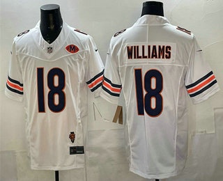 Men's Chicago Bears #18 Caleb Williams White FUSE With Illinois and VMH Patch Stitched Jersey