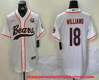 Men's Chicago Bears #18 Caleb Williams White Bear Logo Cool Base Stitched Baseball Jersey