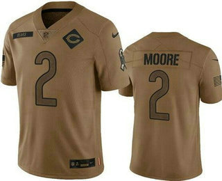 Men's Chicago Bears #2 DJ Moore Limited Brown 2023 Salute To Service Jersey