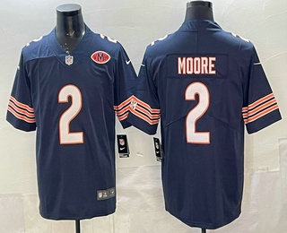 Men's Chicago Bears #2 DJ Moore Limited Navy VMH Patch Vapor Jersey