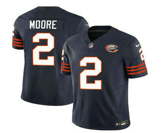 Men's Chicago Bears #2 DJ Moore Navy 2023 FUSE Throwback Limited Football Stitched Game Jersey