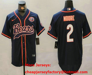Men's Chicago Bears #2 DJ Moore Navy Bear Logo Cool Base Stitched Baseball Jersey