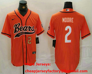 Men's Chicago Bears #2 DJ Moore Number Orange With Patch Cool Base Stitched Baseball Jersey