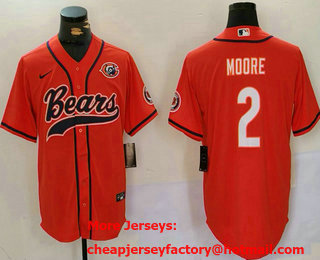 Men's Chicago Bears #2 DJ Moore Orange Bear Logo Cool Base Stitched Baseball Jersey