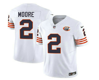 Men's Chicago Bears #2 DJ Moore White 2023 FUSE Throwback Limited Football Stitched Game Jersey