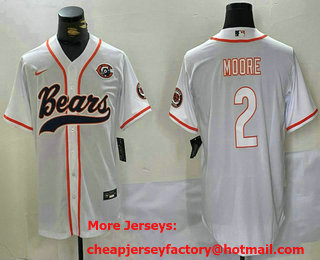 Men's Chicago Bears #2 DJ Moore White Bear Logo Cool Base Stitched Baseball Jersey