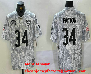 Men's Chicago Bears #34 Walter Payton Arctic Camo 2024 FUSE Salute to Service Limited Stitched Jersey