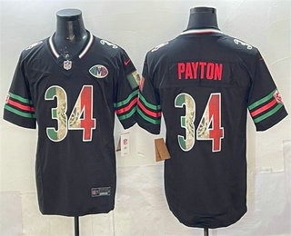 Men's Chicago Bears #34 Walter Payton Black Mexico FUSE With VMH Patch Stitched Jersey