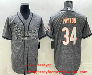 Men's Chicago Bears #34 Walter Payton Grey Gridiron With Patch Cool Base Stitched Baseball Jersey