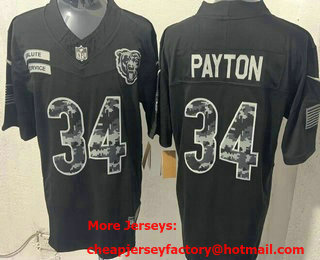 Men's Chicago Bears #34 Walter Payton Limited Black FUSE 2026 Salute To Service Jersey