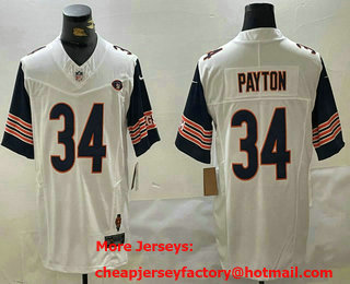 Men's Chicago Bears #34 Walter Payton Limited White Illinois 51 Patch FUSE Vapor Jersey