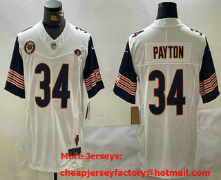 Men's Chicago Bears #34 Walter Payton Limited White Team Patch Fashion FUSE Jersey