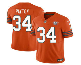 Men's Chicago Bears #34 Walter Payton Orange 2023 FUSE Throwback Limited Football Stitched  Jersey
