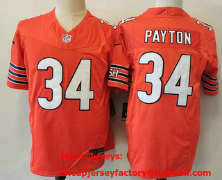 Men's Chicago Bears #34 Walter Payton Orange 2023 FUSE Vapor Untouchable Limited Stitched Jersey