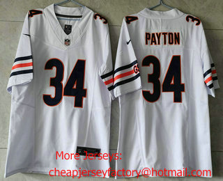 Men's Chicago Bears #34 Walter Payton White 2023 FUSE Vapor Untouchable Limited Stitched Jersey
