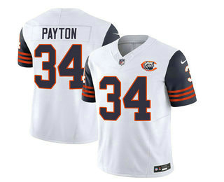 Men's Chicago Bears #34 Walter Payton White Navy 2023 FUSE Throwback Limited Football Stitched Jersey