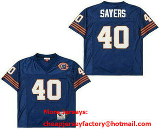 Men's Chicago Bears #40 Gale Sayers Navy Bear Logo Throwback Jersey
