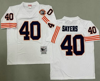 Men's Chicago Bears #40 Gale Sayers White Bear Patch Throwback Jersey