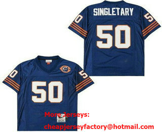 Men's Chicago Bears #50 Mike Singletary Navy Bear Logo Throwback Jersey