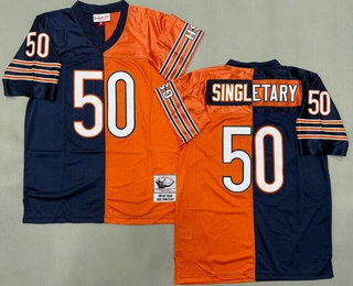 Men's Chicago Bears #50 Mike Singletary Navy Orange Split Throwback Jersey